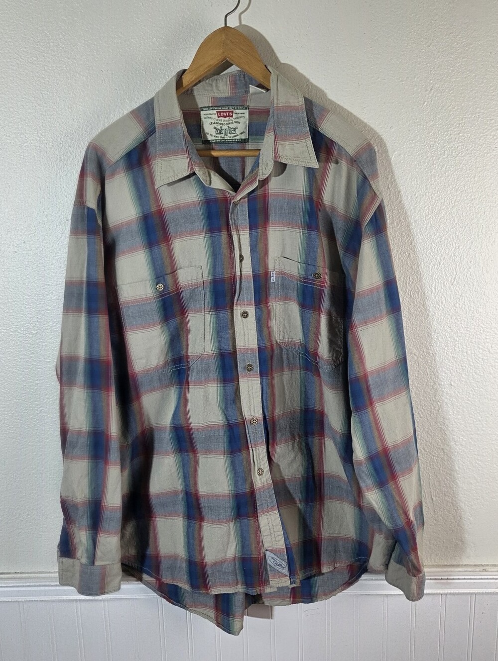 Levi’s Plaid Button Up Shirt Mens XL White Tab Cotton Long Sleeve Western Casual